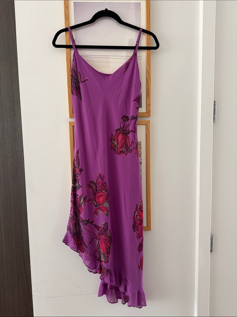 Vintage Betsey Johnson Purple Floral Asymmetrical Slip Dress. Size M